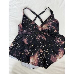 Torrid Celestial Star Print Plus Size Tankini Swim Top Black Pink Gold Size 0